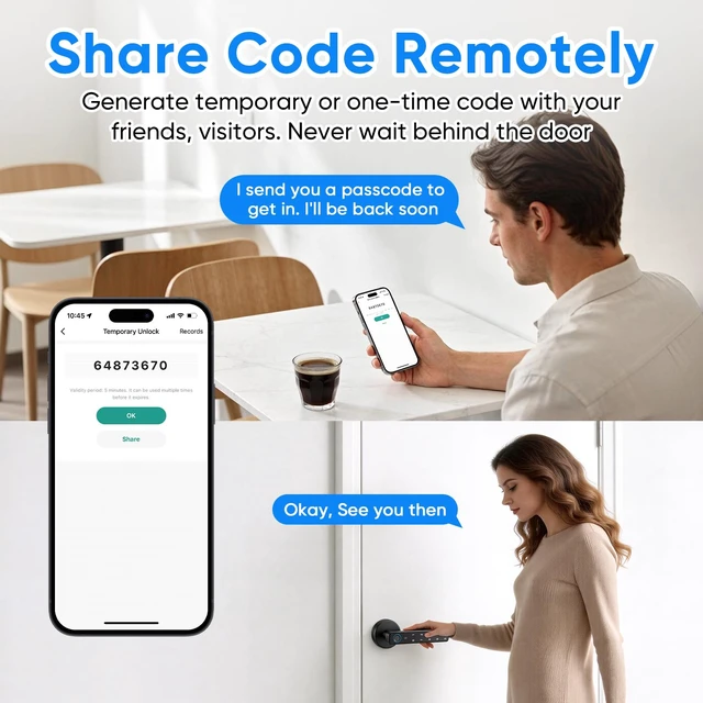 Alt view image 5 of 7 - Smart Door Lock with Knob, Keyless Entry Door Locks with Handle,APP Control | Fingerprint Door Keypad Knob for Bedroom/Front Door/Office /Apartment, 5 Unlock Ways,Auto Lock, Generate Passcode Remotely