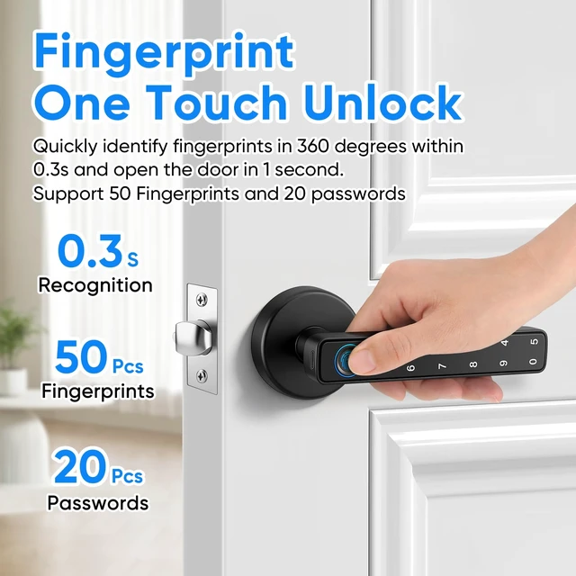 Alt view image 3 of 7 - Smart Door Lock with Knob, Keyless Entry Door Locks with Handle,APP Control | Fingerprint Door Keypad Knob for Bedroom/Front Door/Office /Apartment, 5 Unlock Ways,Auto Lock, Generate Passcode Remotely