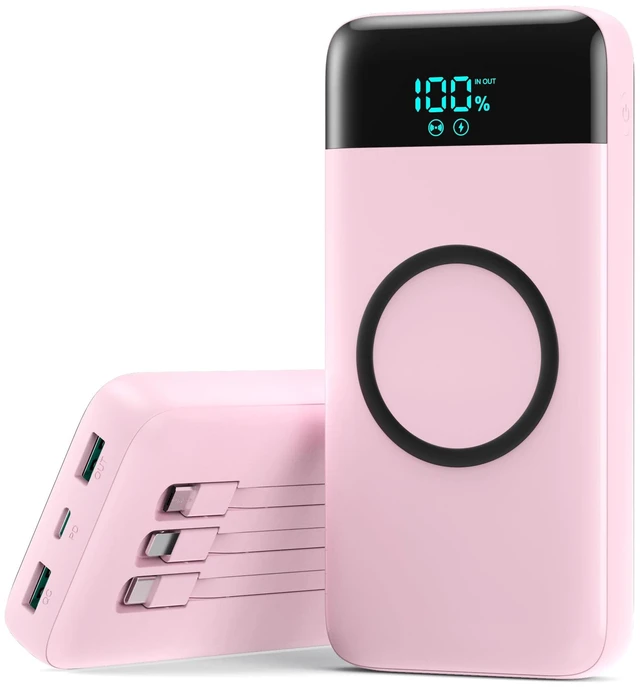 Main image of Wireless Portable Charger 40800mAh for iPhone with Built-in Cables, Wireless Charging USB C Power Bank,25W PD Fast Charging Travel Essential Battery Pack for iPhone 17/16/15,Android-Pink
