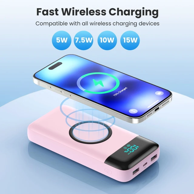 Alt view image 2 of 7 - Wireless Portable Charger 40800mAh for iPhone with Built-in Cables, Wireless Charging USB C Power Bank,25W PD Fast Charging Travel Essential Battery Pack for iPhone 17/16/15,Android-Pink
