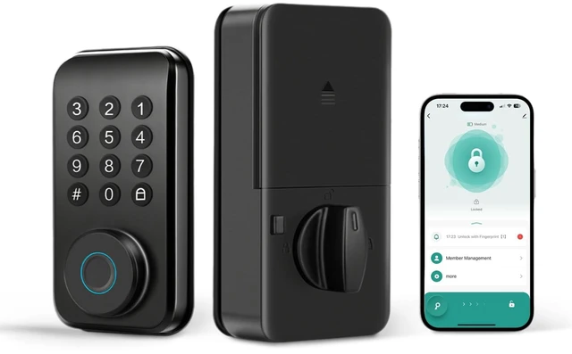 Main image of Keyless Smart Door Lock, 4-in-1 Access, App Enabled | 4 ways: fingerprint, password, key, Tuya app. Fits 35-55mm doors. Keyless entry for interior/wooden doors. Easy install