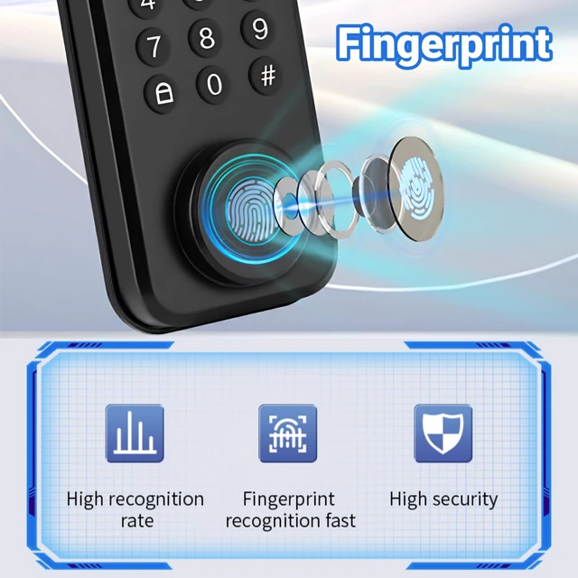Alt view image 4 of 7 - Keyless Smart Door Lock, 4-in-1 Access, App Enabled | 4 ways: fingerprint, password, key, Tuya app. Fits 35-55mm doors. Keyless entry for interior/wooden doors. Easy install