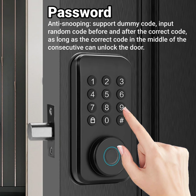 Alt view image 5 of 7 - Keyless Smart Door Lock, 4-in-1 Access, App Enabled | 4 ways: fingerprint, password, key, Tuya app. Fits 35-55mm doors. Keyless entry for interior/wooden doors. Easy install