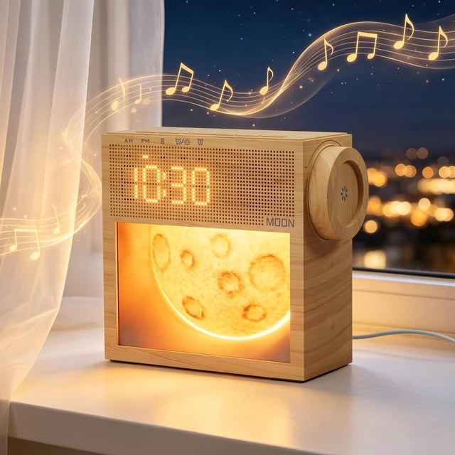Main image of Sunrise Alarm Clock, White Noise Sound Machine, Bedroom Dimmable Moon Lamp | 20 Soothing Sounds, Snooze, Plug in Dual Alarms Digital Clock with Gentle