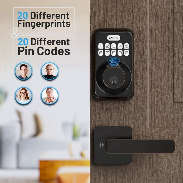 Alt view image 3 of 7 - Fingerprint Door Lock, Keyless Entry Door Lock Keypad Deadbolt with 20 Biometric Fingerprints, 20 User Codes, Auto Lock, Anti-Peeping Password, IP54 Waterproof, Easy Installation Smart Lock