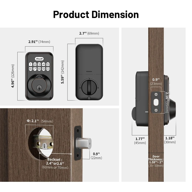Alt view image 6 of 7 - Fingerprint Door Lock, Keyless Entry Door Lock Keypad Deadbolt with 20 Biometric Fingerprints, 20 User Codes, Auto Lock, Anti-Peeping Password, IP54 Waterproof, Easy Installation Smart Lock