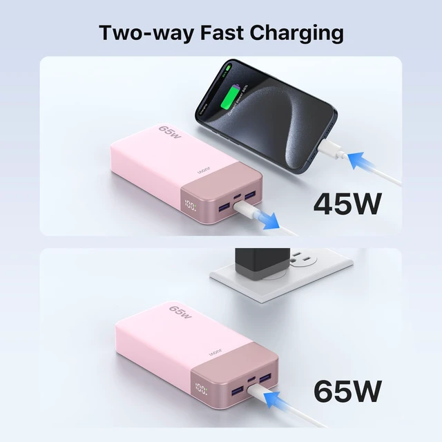 Alt view image 4 of 6 - 65W Portable Charger for Laptop Power Bank 20000mAh | USB C Laptop Power Bank Fast Charging Battery Pack for Laptop MacBook Dell XPS iPhone 17/16/15/14 Series Samsung and More