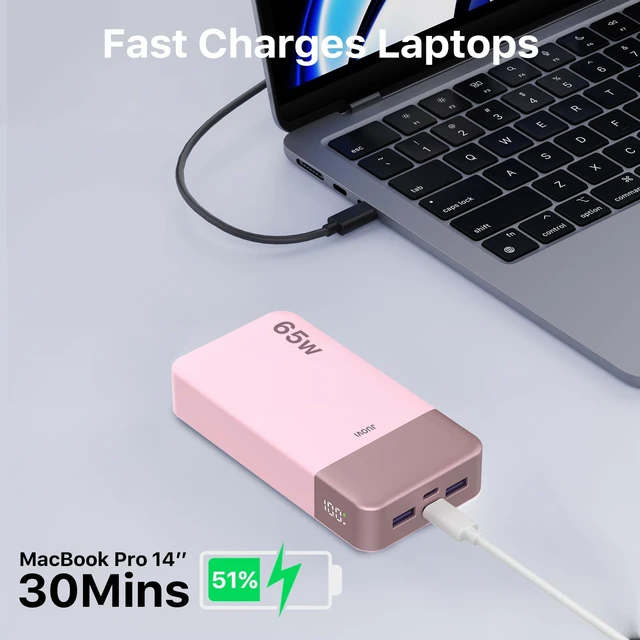 Alt view image 5 of 6 - 65W Portable Charger for Laptop Power Bank 20000mAh | USB C Laptop Power Bank Fast Charging Battery Pack for Laptop MacBook Dell XPS iPhone 17/16/15/14 Series Samsung and More