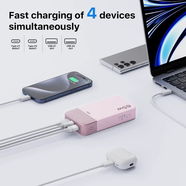 Alt view image 6 of 6 - 65W Portable Charger for Laptop Power Bank 20000mAh | USB C Laptop Power Bank Fast Charging Battery Pack for Laptop MacBook Dell XPS iPhone 17/16/15/14 Series Samsung and More