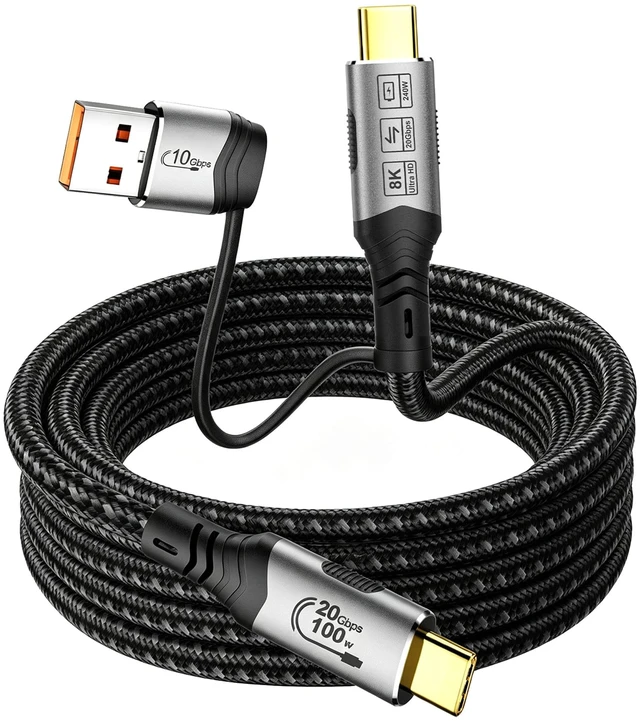 Main image of MOPOCHG 2-in-1 USB-C Cable 16FT, 20Gbps 100W Charging 8K Video for iPhone | 10Gbps USB A to USB C Data Cable 3.1/3.0, USB-C to C 3.2 Gen 2x2 20Gbps Monitor Video Cable for iPhone, Samsung