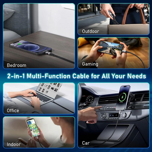 Alt view image 6 of 7 - MOPOCHG 2-in-1 USB-C Cable 16FT, 20Gbps 100W Charging 8K Video for iPhone | 10Gbps USB A to USB C Data Cable 3.1/3.0, USB-C to C 3.2 Gen 2x2 20Gbps Monitor Video Cable for iPhone, Samsung
