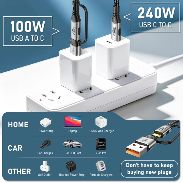 Alt view image 5 of 7 - MOPOCHG 2-in-1 USB-C Cable 16FT, 20Gbps 100W Charging 8K Video for iPhone | 10Gbps USB A to USB C Data Cable 3.1/3.0, USB-C to C 3.2 Gen 2x2 20Gbps Monitor Video Cable for iPhone, Samsung