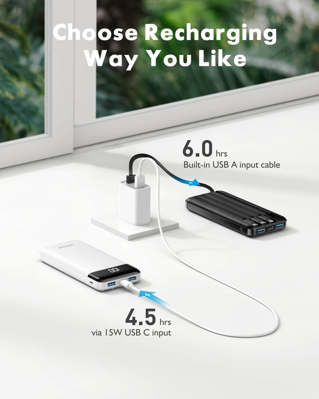 Alt view image 7 of 7 - 2 Pack Portable Charger, 10000mAh Power Bank Built-in Cables | Family Sharing battery pack for iPhone 17/16/15 Samsung Android, Flight-Approved, 6 Outputs, Share at Home, Commute or Travel