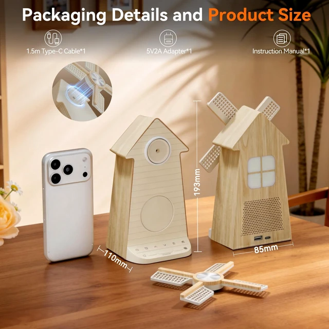 Alt view image 3 of 7 - Sunrise Alarm Clock with Rotating Windmill, White Noise Machine for Sleeping with 20 Soothing Sounds, Sound Machine Alarm Clock for Bedrooms Kids Adults, 3-Level Night Light, USB Charger Port
