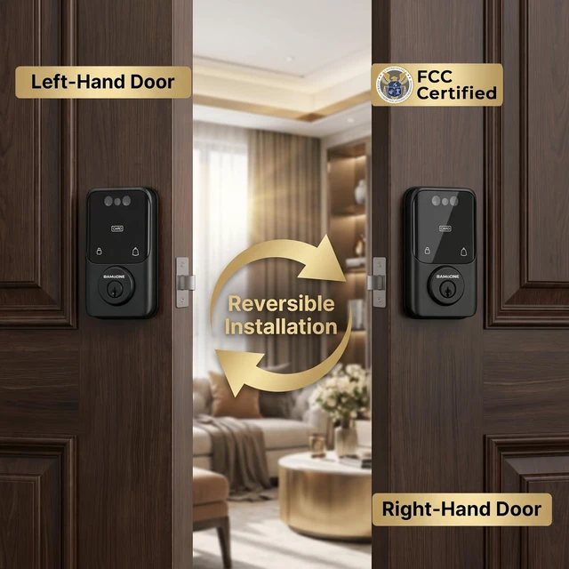 Alt view image 3 of 7 - Bluetooth Deadbolt with Face & Palm Vein Recognition, Matte Black | Keypad Passcode, IC Card, Mechanical Key, Tuya App Control, Auto-Lock, Emergency USB Power