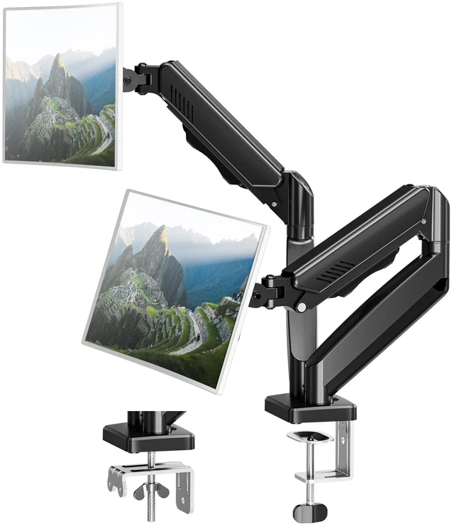 Main image of Dual Monitor Arm Desk Mount Fits Max 32 inch Screens, Holds 4.4 to 19.8lbs | Display VESA Mount, Adjustable Double Monitor Stand with Clamp/Grommet Base, 75x75/100x100mm VESA Bracket, Black, Freelift