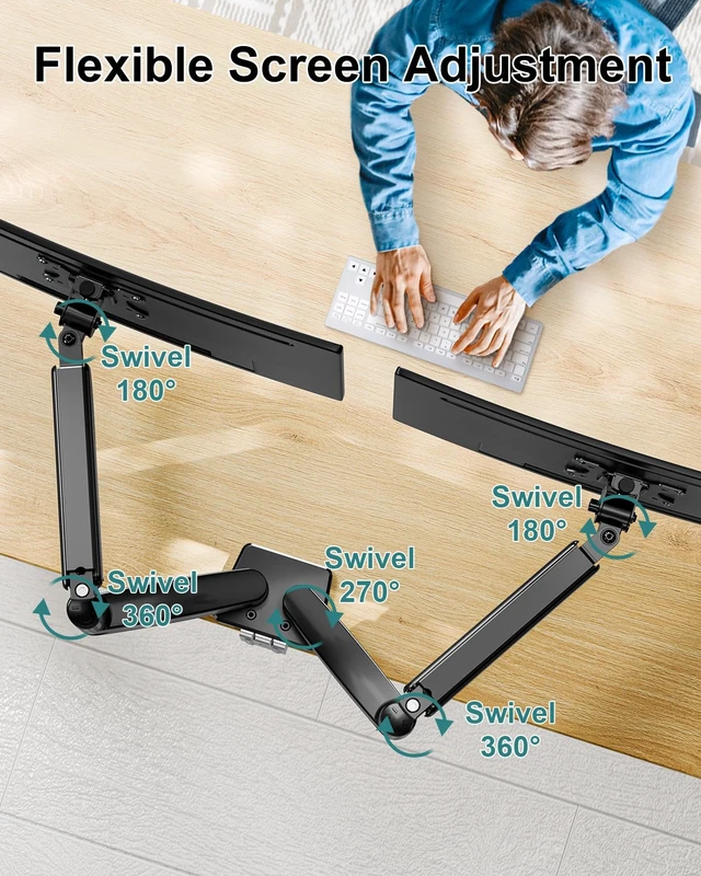 Alt view image 4 of 7 - Dual Monitor Arm Desk Mount Fits Max 32 inch Screens, Holds 4.4 to 19.8lbs | Display VESA Mount, Adjustable Double Monitor Stand with Clamp/Grommet Base, 75x75/100x100mm VESA Bracket, Black, Freelift