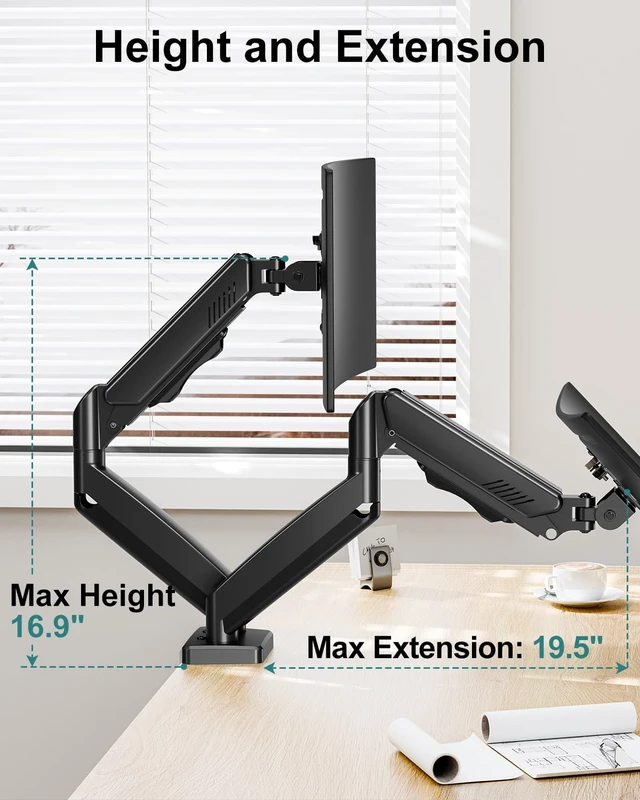 Alt view image 5 of 7 - Dual Monitor Arm Desk Mount Fits Max 32 inch Screens, Holds 4.4 to 19.8lbs | Display VESA Mount, Adjustable Double Monitor Stand with Clamp/Grommet Base, 75x75/100x100mm VESA Bracket, Black, Freelift
