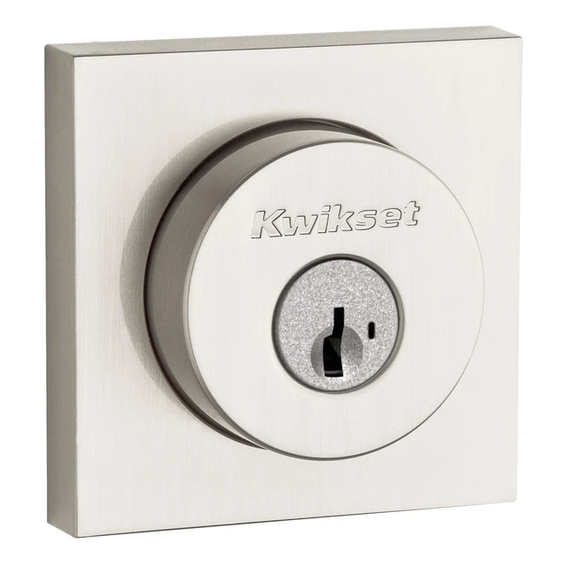 Alt view image 2 of 3 - Halifax Deadbolt Lock, Satin Nickel Square Exterior Keyed Front Entry Door, Pick Resistant SmartKey Rekey Security, Single Cylinder Dead Bolt, with Microban Protection