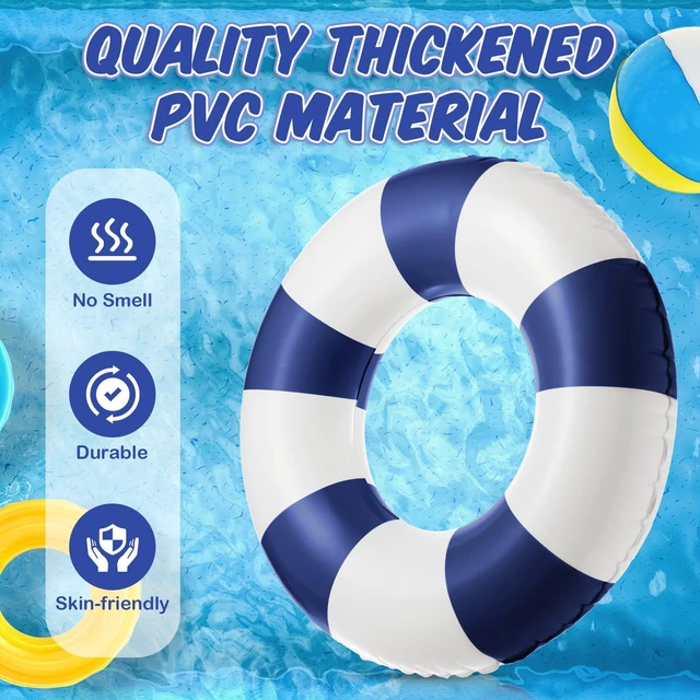 Alt view image 3 of 7 - 3 Pcs Jumbo Inflatable Striped Pool Float Tubes Pool Ring 47 Inch | 3 Pcs Classic Stripe Style, Quality PVC Material, Substantial Size, Versatile for Pool, Beach Party, Summer, Swim Outdoor Fun