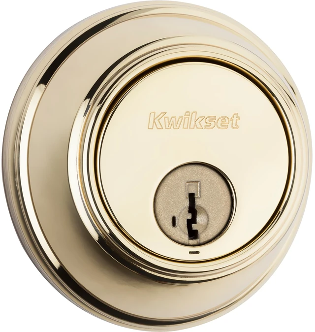Main image of 817 Deadbolt Lock, Polished Brass Round Exterior Keyed Front Entry Door, Pick Resistant SmartKey Rekey Security, Single Cylinder Dead Bolt, with Microban Protection
