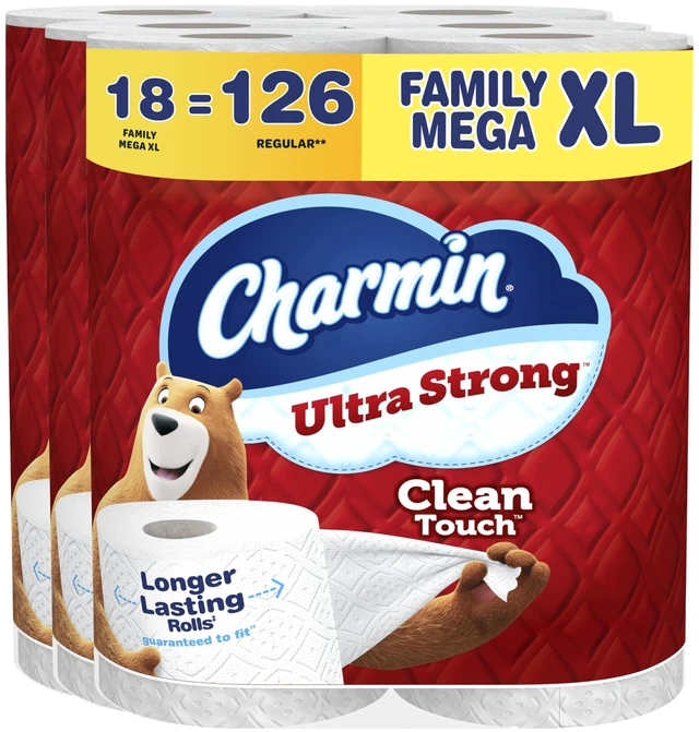 Main image of Ultra Strong Clean Touch Toilet Paper, 18 Family Mega XL Rolls = 126 Regular Rolls
