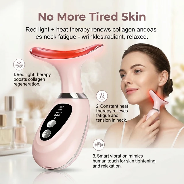 Alt view image 2 of 7 - 7-Color LED Light Facial Massager Set, Face and Neck Massager with Heat & Vibration for Toning, Glow Boost, and Fine Line Reduction, Rechargeable Beauty Device Gifts for Women and Men