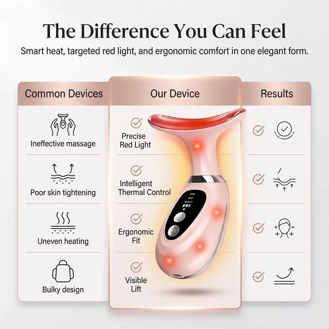 Alt view image 7 of 7 - 7-Color LED Light Facial Massager Set, Face and Neck Massager with Heat & Vibration for Toning, Glow Boost, and Fine Line Reduction, Rechargeable Beauty Device Gifts for Women and Men