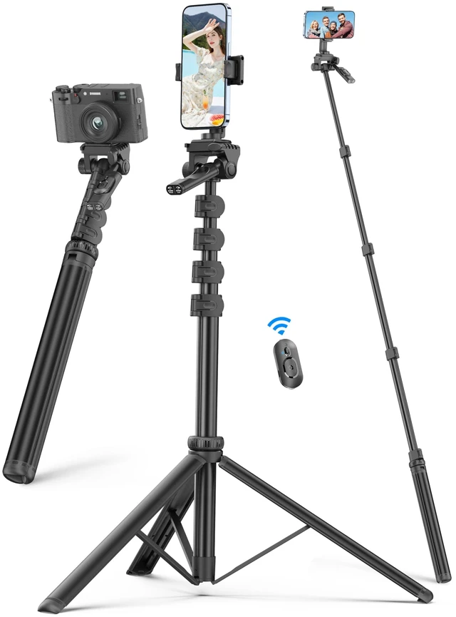Main image of 72" Phone Tripod & Selfie Stick, Extendable Cell Phone Tripod Stand with Detachable Remote&Phone Holder, Aluminum Tripods Compatible with iPhone/Android/Camera