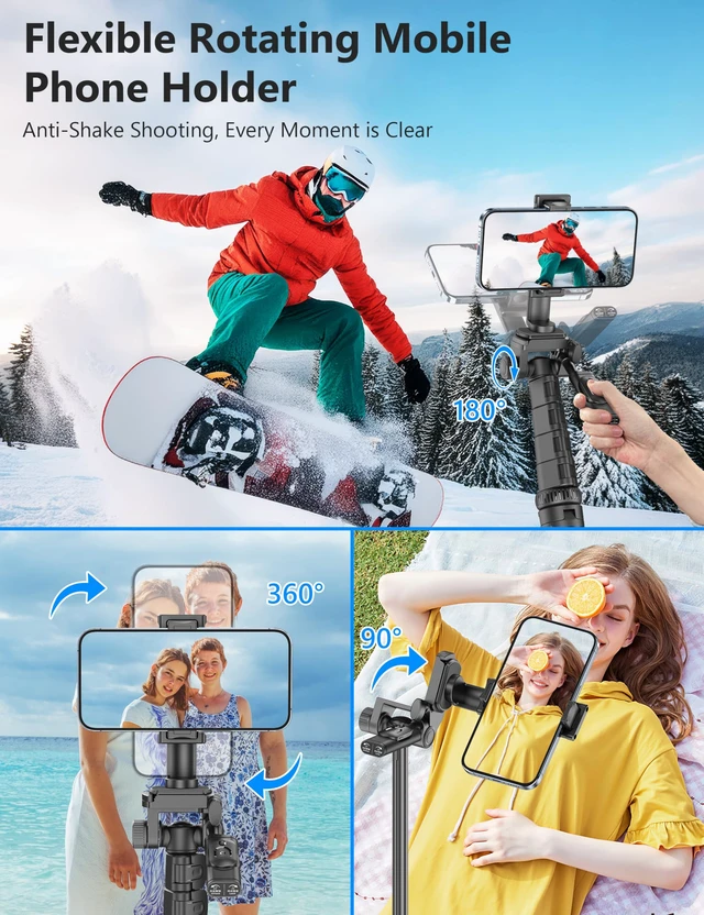 Alt view image 5 of 7 - 72" Phone Tripod & Selfie Stick, Extendable Cell Phone Tripod Stand with Detachable Remote&Phone Holder, Aluminum Tripods Compatible with iPhone/Android/Camera