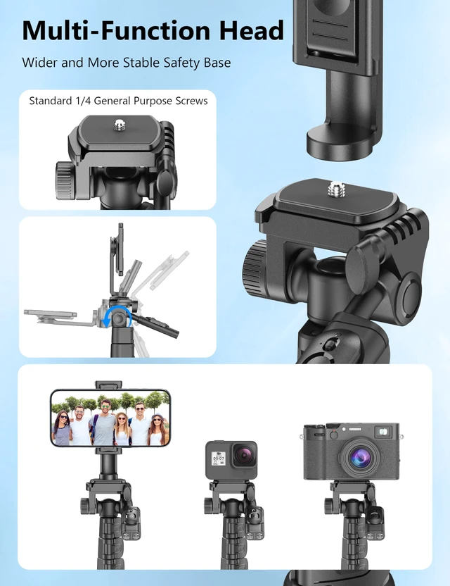 Alt view image 7 of 7 - 72" Phone Tripod & Selfie Stick, Extendable Cell Phone Tripod Stand with Detachable Remote&Phone Holder, Aluminum Tripods Compatible with iPhone/Android/Camera