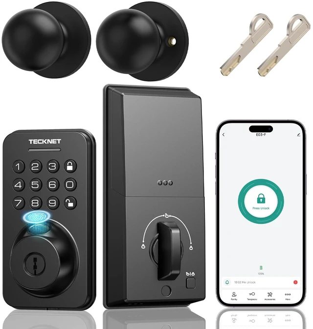 Main image of Keyless Entry Door Lock with Handle, Fingerprint Keypad Deadbolt with Handle Set, Smart Door Locks for Front Door with App Control, Auto-Lock, One-Time Code, Easy to Install