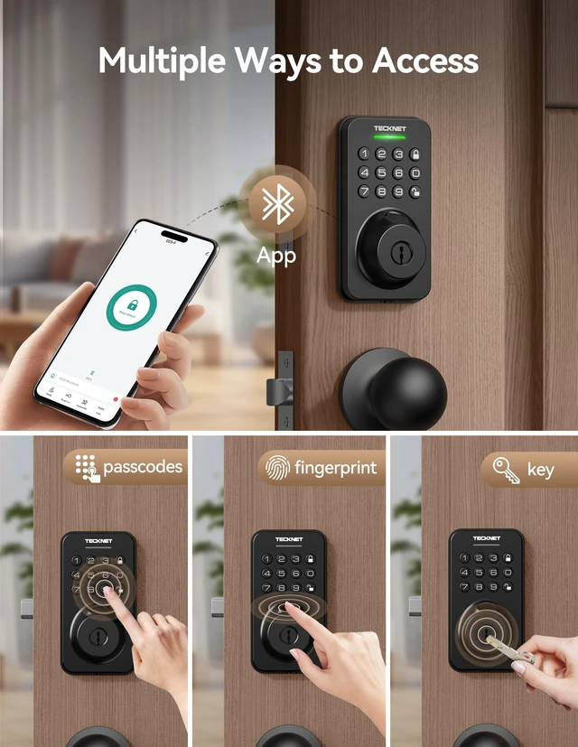 Alt view image 2 of 7 - Keyless Entry Door Lock with Handle, Fingerprint Keypad Deadbolt with Handle Set, Smart Door Locks for Front Door with App Control, Auto-Lock, One-Time Code, Easy to Install