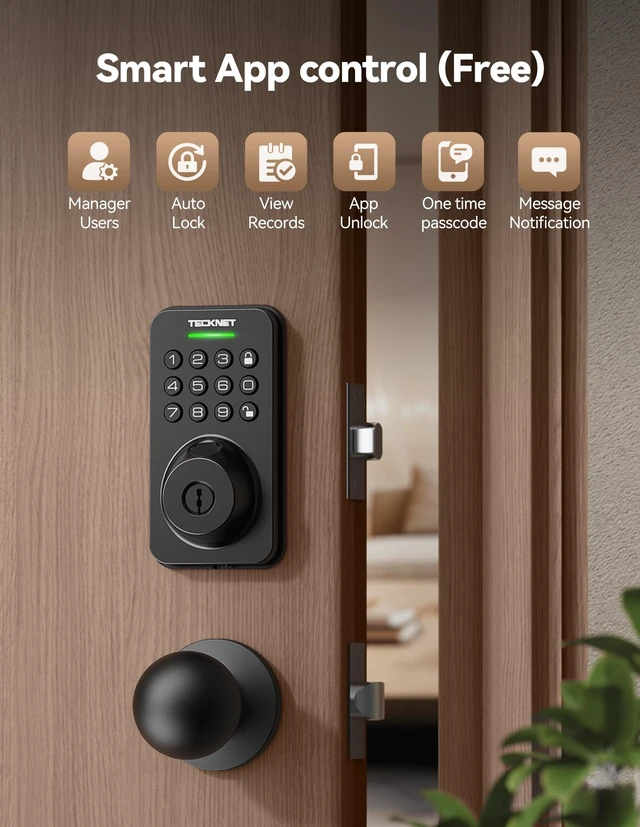 Alt view image 3 of 7 - Keyless Entry Door Lock with Handle, Fingerprint Keypad Deadbolt with Handle Set, Smart Door Locks for Front Door with App Control, Auto-Lock, One-Time Code, Easy to Install