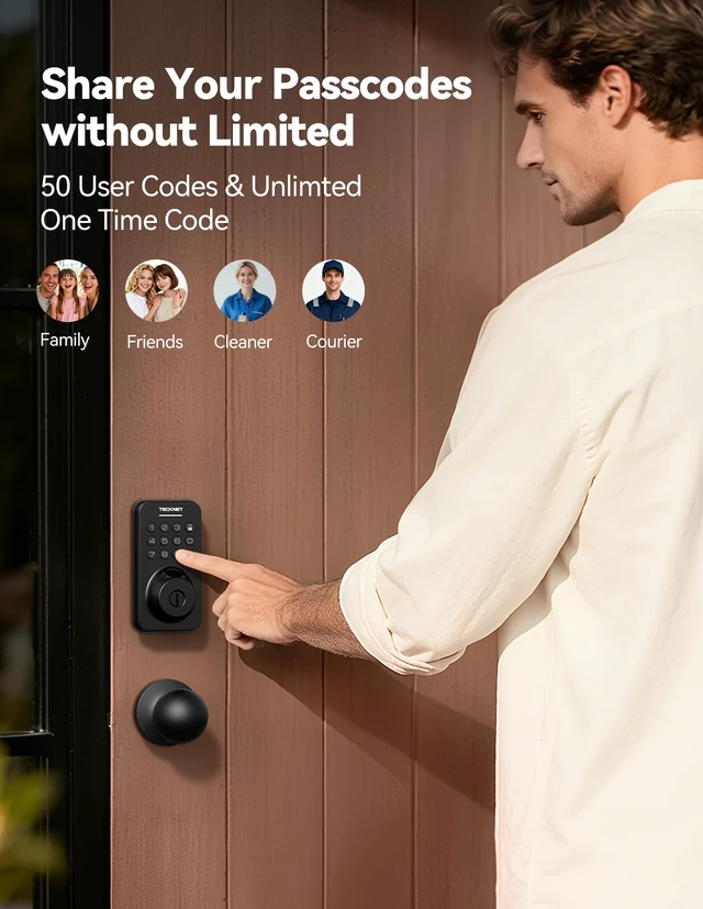 Alt view image 5 of 7 - Keyless Entry Door Lock with Handle, Fingerprint Keypad Deadbolt with Handle Set, Smart Door Locks for Front Door with App Control, Auto-Lock, One-Time Code, Easy to Install