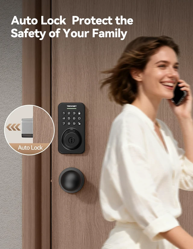 Alt view image 4 of 7 - Keyless Entry Door Lock with Handle, Fingerprint Keypad Deadbolt with Handle Set, Smart Door Locks for Front Door with App Control, Auto-Lock, One-Time Code, Easy to Install