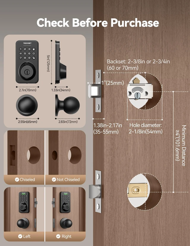 Alt view image 7 of 7 - Keyless Entry Door Lock with Handle, Fingerprint Keypad Deadbolt with Handle Set, Smart Door Locks for Front Door with App Control, Auto-Lock, One-Time Code, Easy to Install