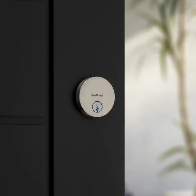 Alt view image 2 of 7 - Uptown Deadbolt Lock, Satin Nickel Round Exterior Keyed Front Entry Door, Pick Resistant SmartKey Rekey Security, Single Cylinder Dead Bolt, with Microban Protection