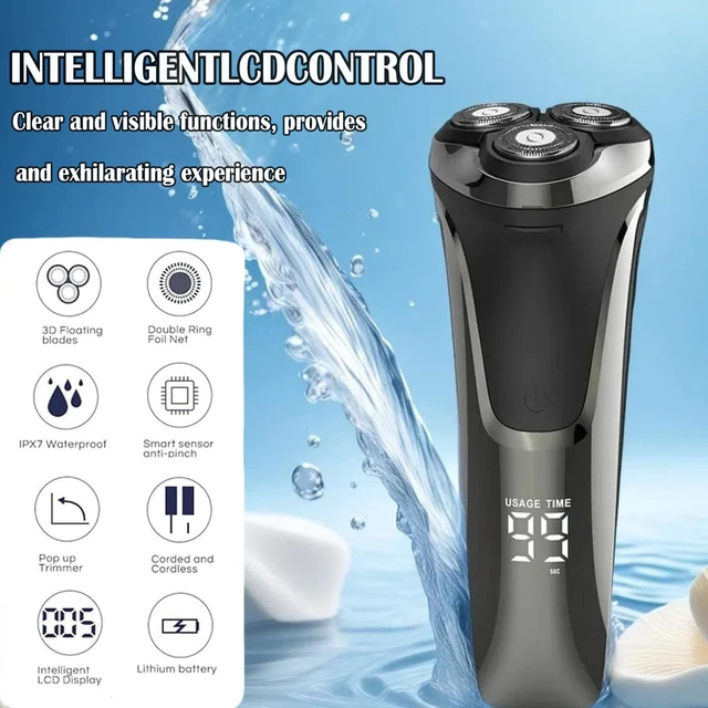 Alt view image 3 of 7 - Snapbuy Electric Razor for Men,Snapbuy Razor,Electric Shavers for Men,4D Floating Head Rotary Shaver,2026 New Electri c Shaver with LCD Display & Quiet Motor, IPX7 Waterproof,Fast Charging(Black)