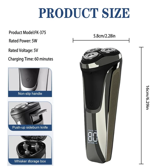 Alt view image 6 of 7 - Snapbuy Electric Razor for Men,Snapbuy Razor,Electric Shavers for Men,4D Floating Head Rotary Shaver,2026 New Electri c Shaver with LCD Display & Quiet Motor, IPX7 Waterproof,Fast Charging(Black)