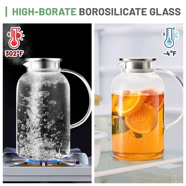 Alt view image 4 of 7 - 2.2 Liter 75oz Glass Pitcher with Lid, Easy Clean Heat Resistant Glass Water Carafe with Handle for Hot/Cold Beverages - Water, Cold Brew, Iced Tea & Juice, 1 Long-Handled Brush Included