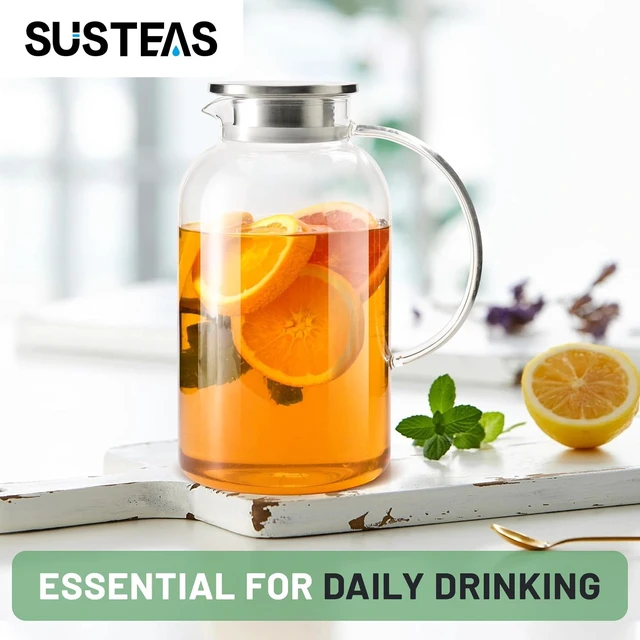 Alt view image 6 of 7 - 2.2 Liter 75oz Glass Pitcher with Lid, Easy Clean Heat Resistant Glass Water Carafe with Handle for Hot/Cold Beverages - Water, Cold Brew, Iced Tea & Juice, 1 Long-Handled Brush Included