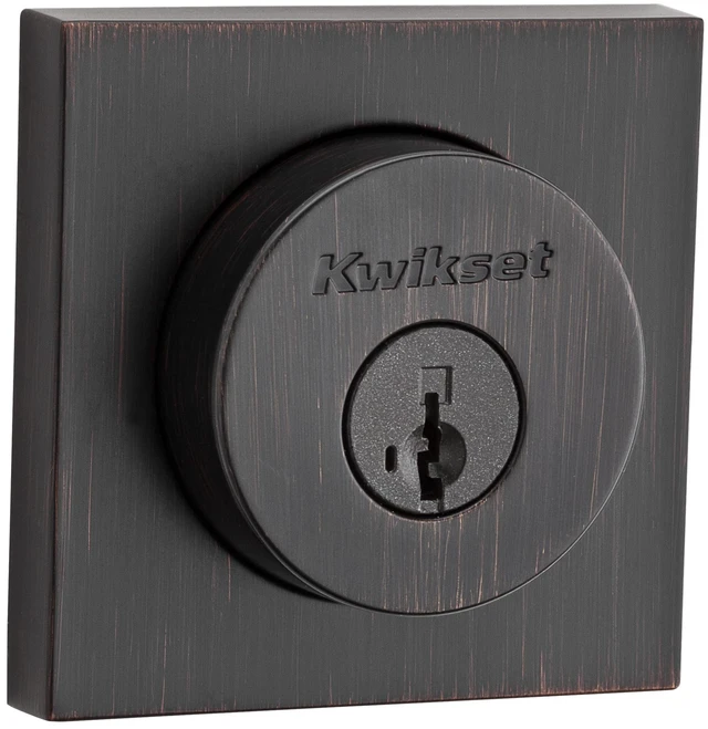 Alt view image 2 of 3 - Halifax Deadbolt Lock, Venetian Bronze Square Exterior Keyed Front Entry Door, Pick Resistant SmartKey Rekey Security, Single Cylinder Dead Bolt, with Microban Protection