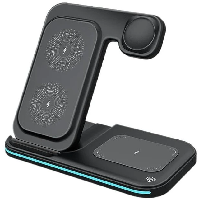 Main image of Mobile Phone, Headset, Watch, Multi-Function Folding Bracket, Three-in-one Wireless Charger, Suitable for Apple and Android