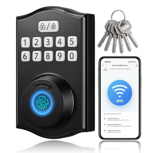 Main image of Built-in WiFi Smart Lock, Keyless Entry Door Lock for Front Door, Fingerprint Keypad Deadbolt, App Remote Control, No Hub Needed, 6 Backup Keys, Ideal for Home & Rental