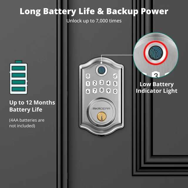 Alt view image 5 of 7 - DS10 Keyless Entry Door Lock with Fingerprint, Satin Nickel | Keypad Deadbolt for Front Door, 300 PIN Codes, 50 Fingerprints, Auto Lock, Anti-Peeping Password, Low Battery Alarm, IP54