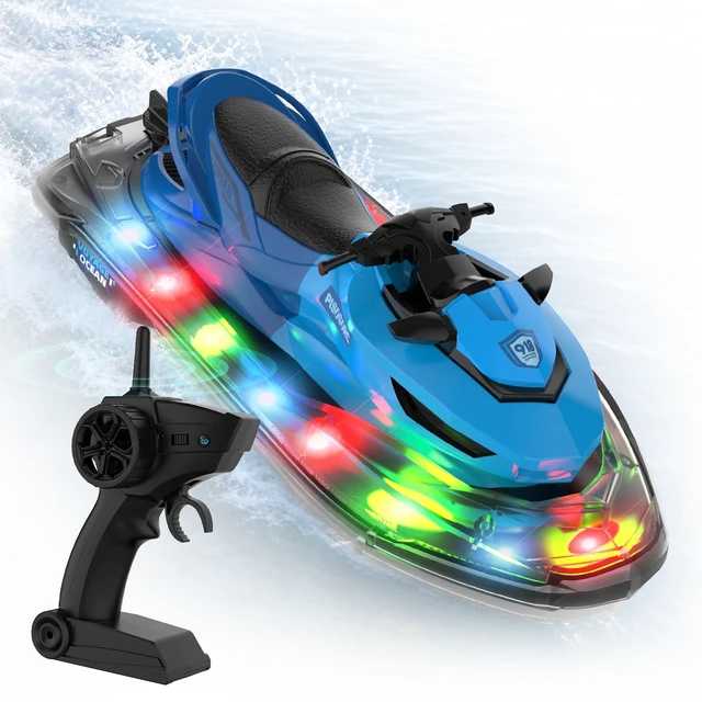 Main image of RC Boat, Remote Control Boat for Kids & Adults, RC Boats for Pool and Lake, Water Boats with LED Light, Electric RC Ship, Summer Toy with Rechargeable Battery, Gift for Boys Girls Adults