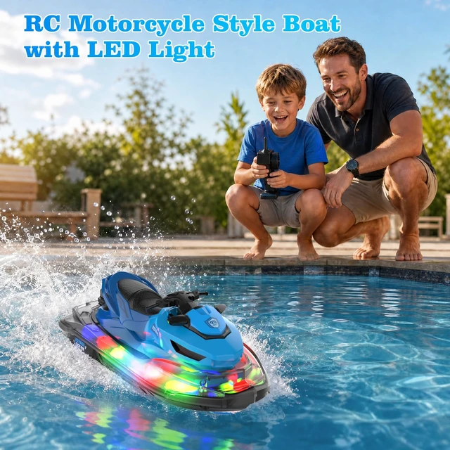 Alt view image 2 of 7 - RC Boat, Remote Control Boat for Kids & Adults, RC Boats for Pool and Lake, Water Boats with LED Light, Electric RC Ship, Summer Toy with Rechargeable Battery, Gift for Boys Girls Adults