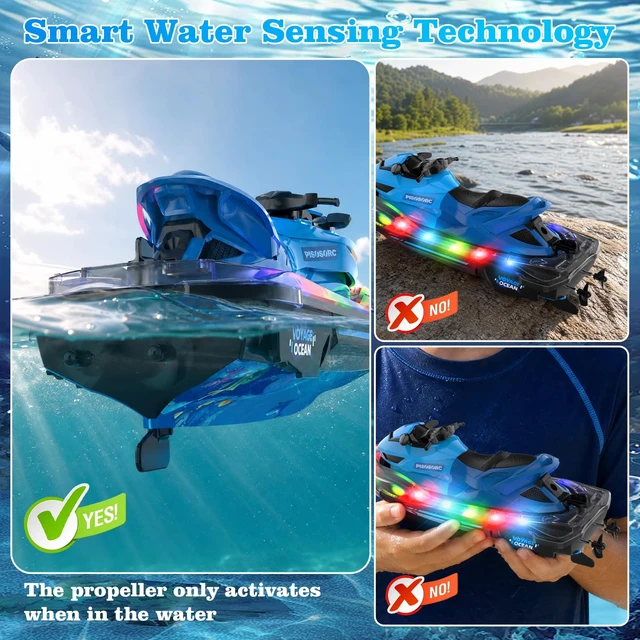Alt view image 3 of 7 - RC Boat, Remote Control Boat for Kids & Adults, RC Boats for Pool and Lake, Water Boats with LED Light, Electric RC Ship, Summer Toy with Rechargeable Battery, Gift for Boys Girls Adults