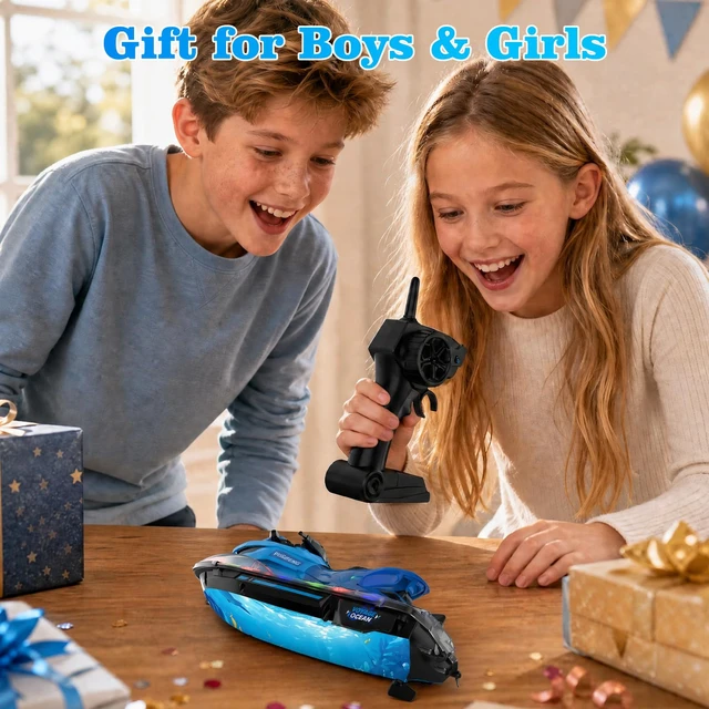Alt view image 7 of 7 - RC Boat, Remote Control Boat for Kids & Adults, RC Boats for Pool and Lake, Water Boats with LED Light, Electric RC Ship, Summer Toy with Rechargeable Battery, Gift for Boys Girls Adults
